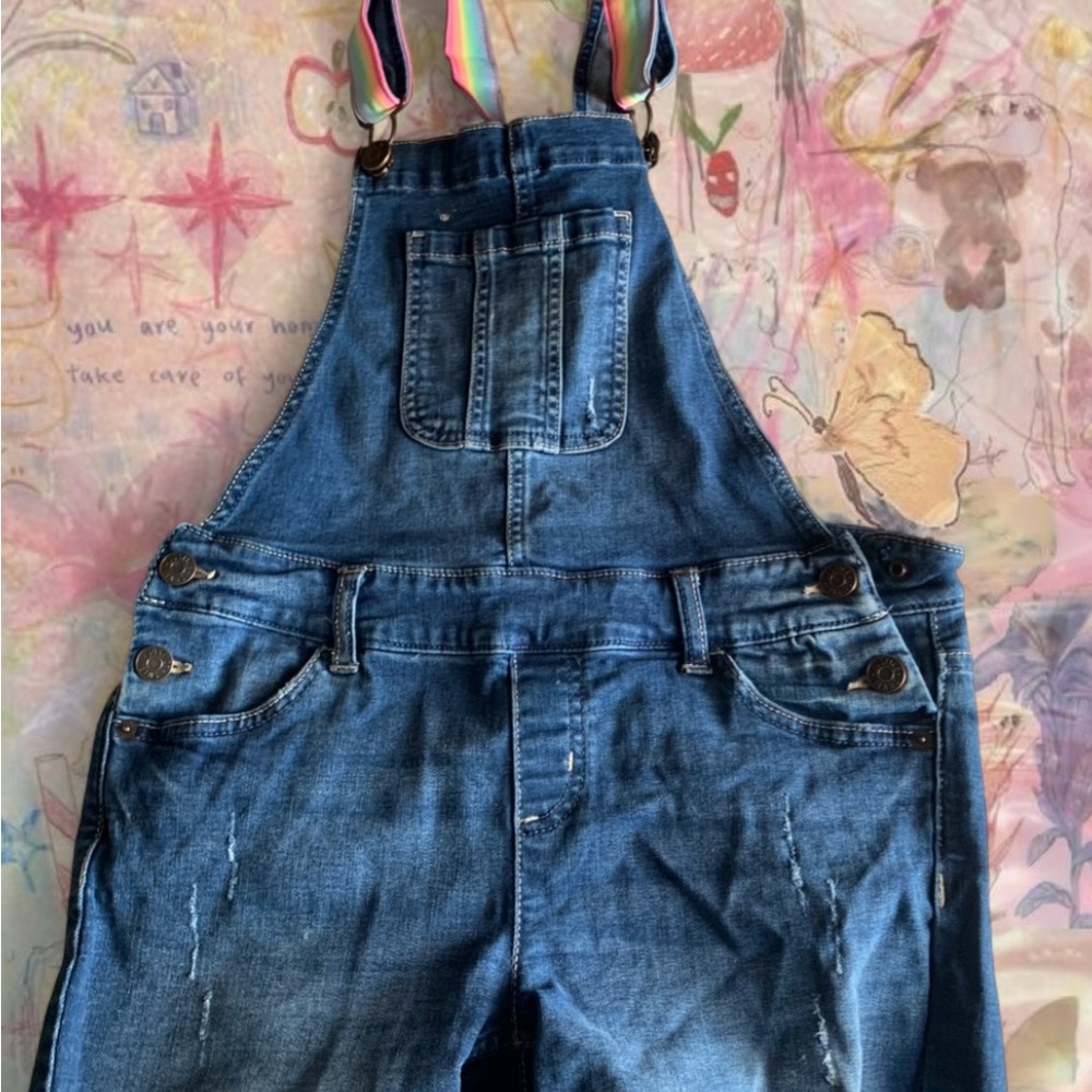 Denim Overalls with Rainbow Straps